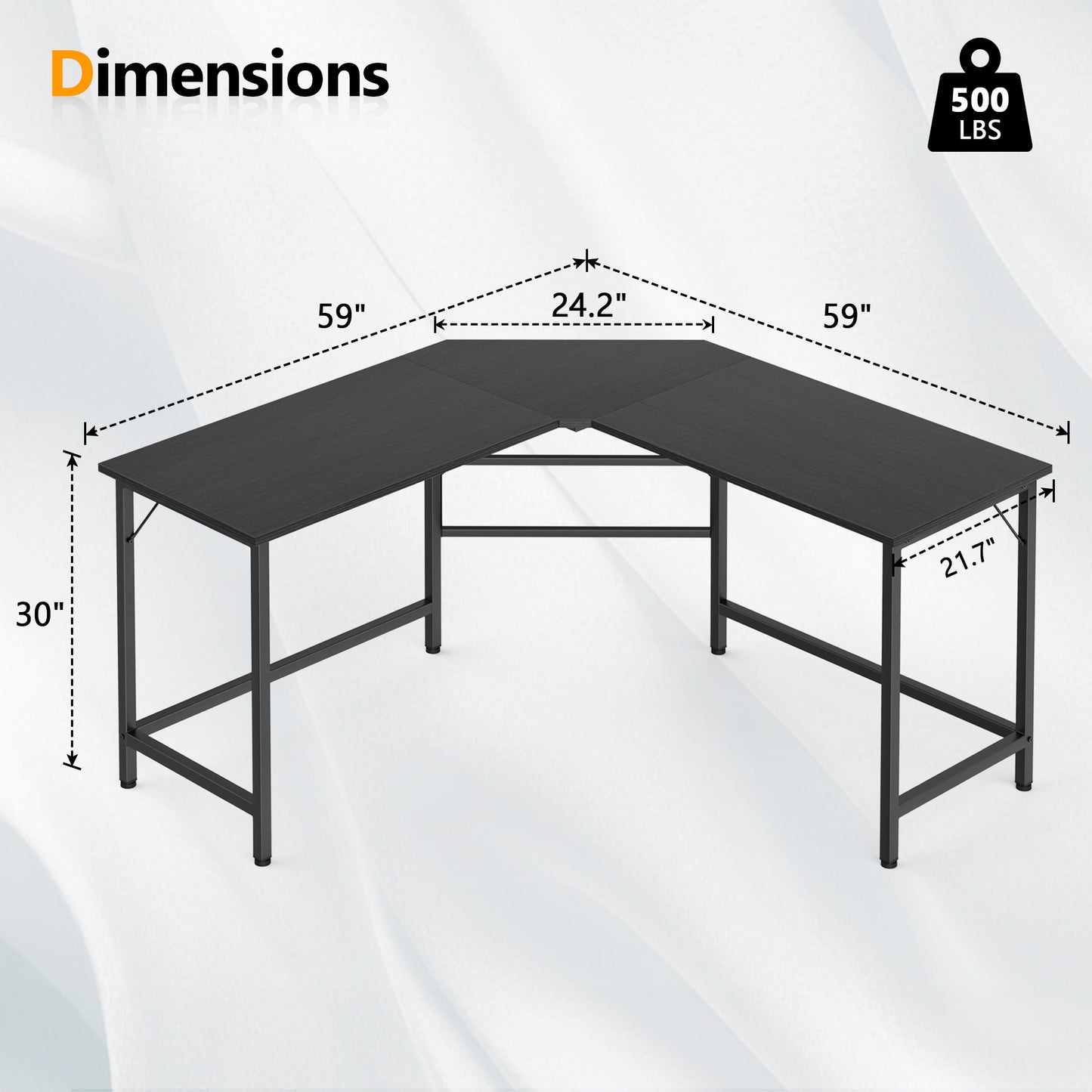 Mr IRONSTONE L Shaped Desk, Computer Corner Desk, Home Gaming Desk, Office Writing Workstation, Space-Saving, Easy to Assemble, Black