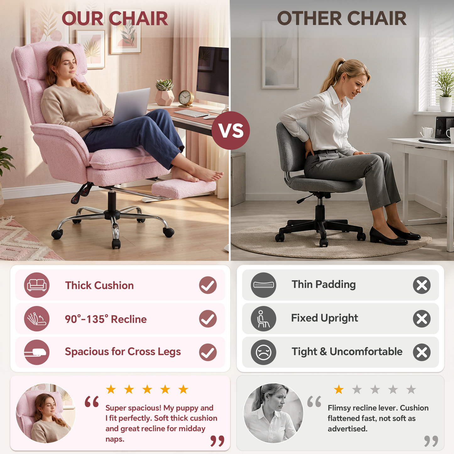 Mr IRONSTONE High Back Reclining Office Chair, Plush Teddy Fabric Desk Chair with Pull-Out Footrest and Flip-Up Arms for Home Office, Pink