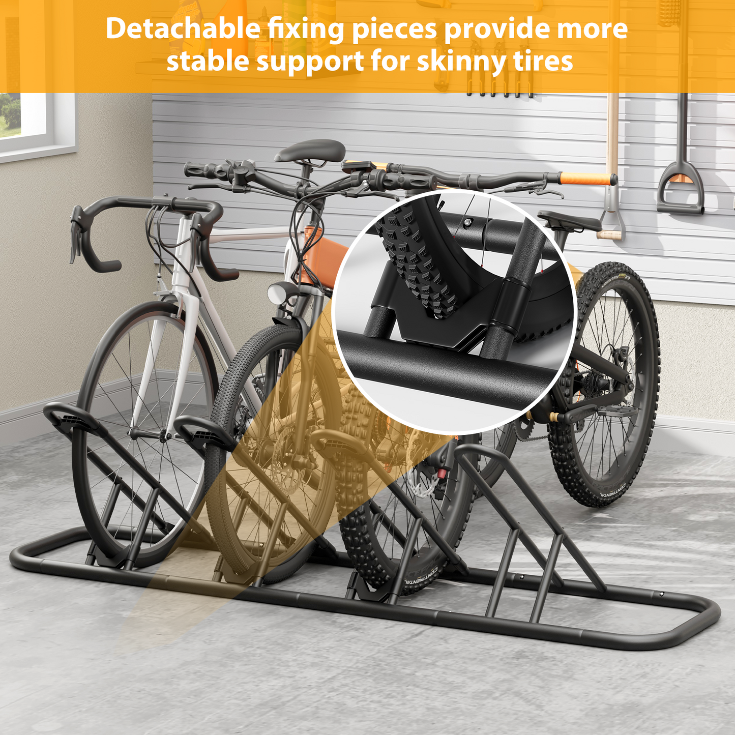 JOZ 4-Bike Floor Parking Rack for Bicycles Wheel(Max Tire Width 2.5"), Indoor/Outdoor Garage Storage, Black