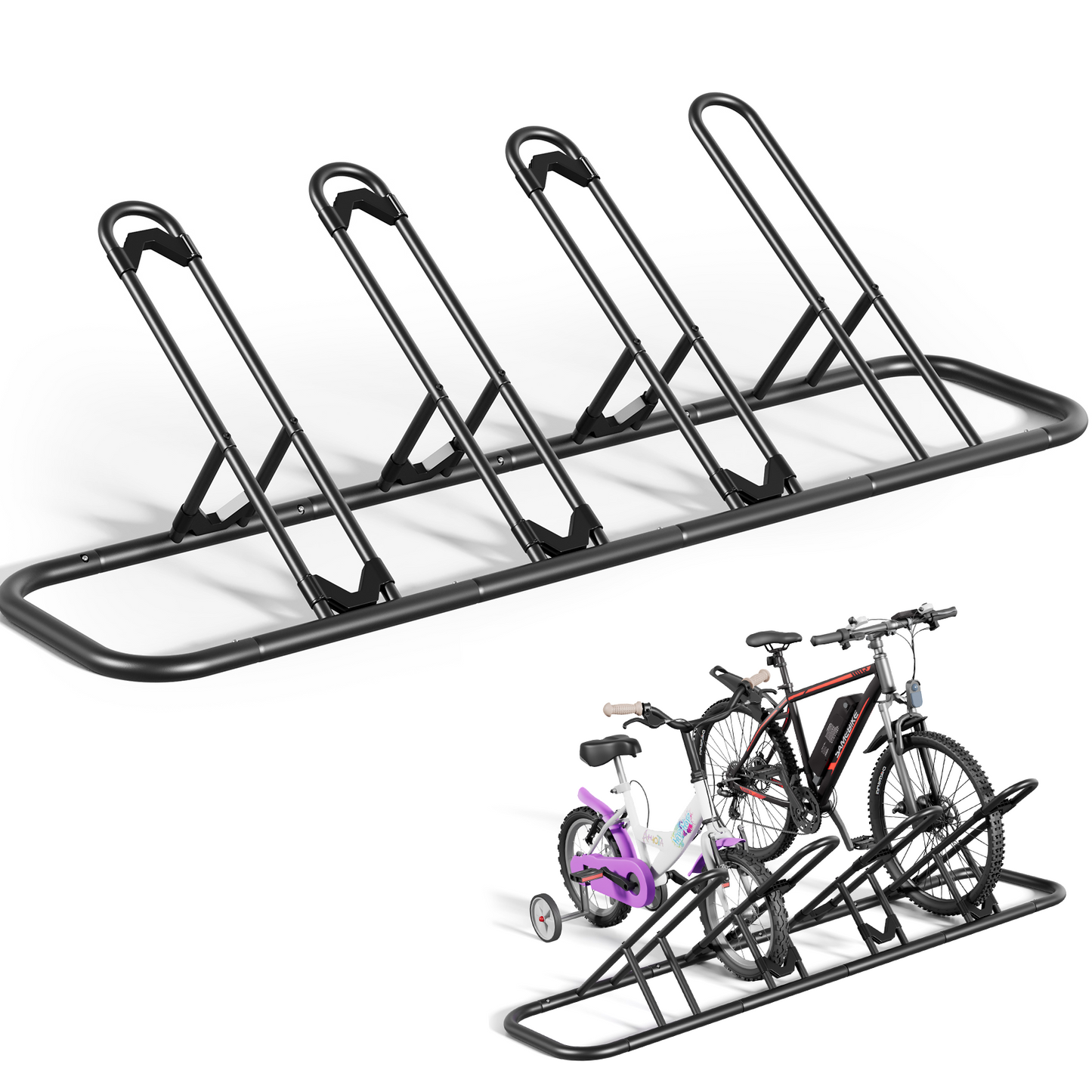JOZ 4-Bike Floor Parking Rack for Bicycles Wheel(Max Tire Width 2.5"), Indoor/Outdoor Garage Storage, Black