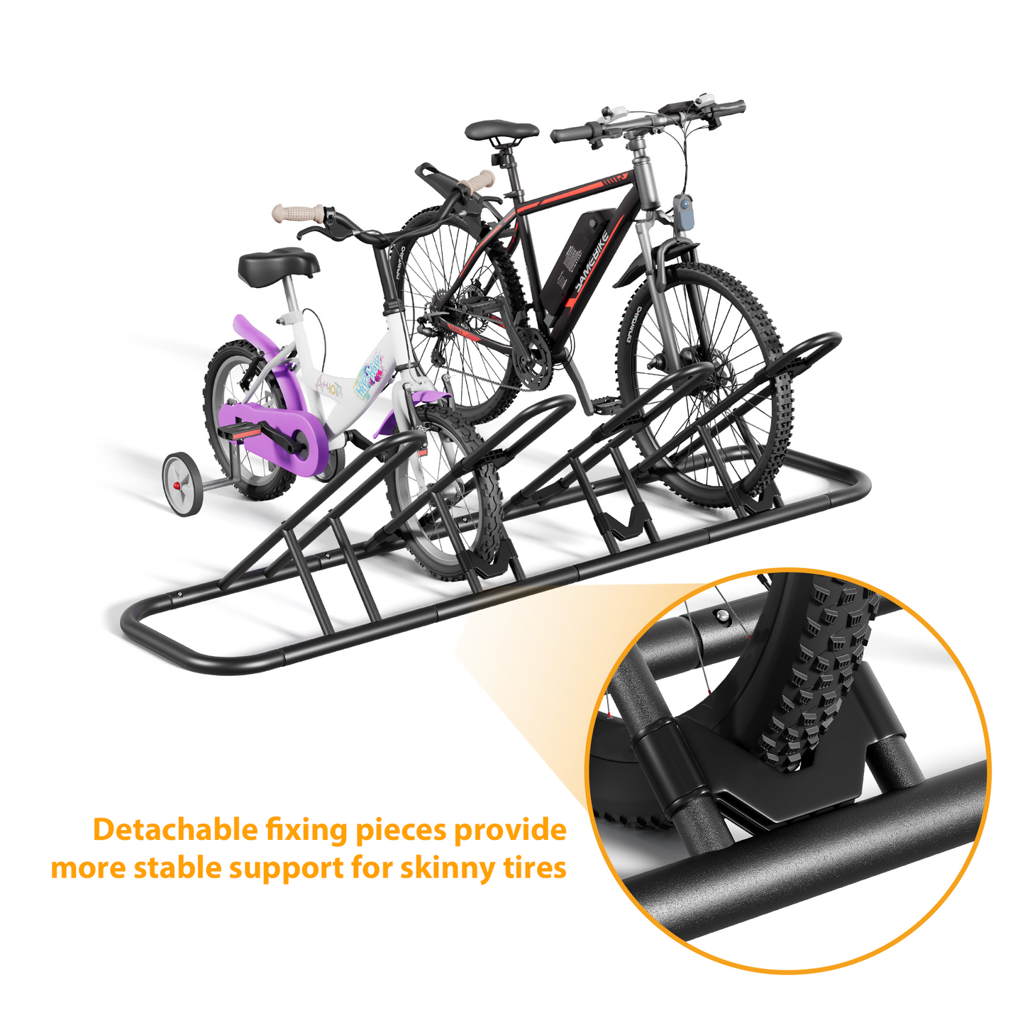 JOZ 4-Bike Floor Parking Rack for Bicycles Wheel(Max Tire Width 2.5"), Indoor/Outdoor Garage Storage, Black