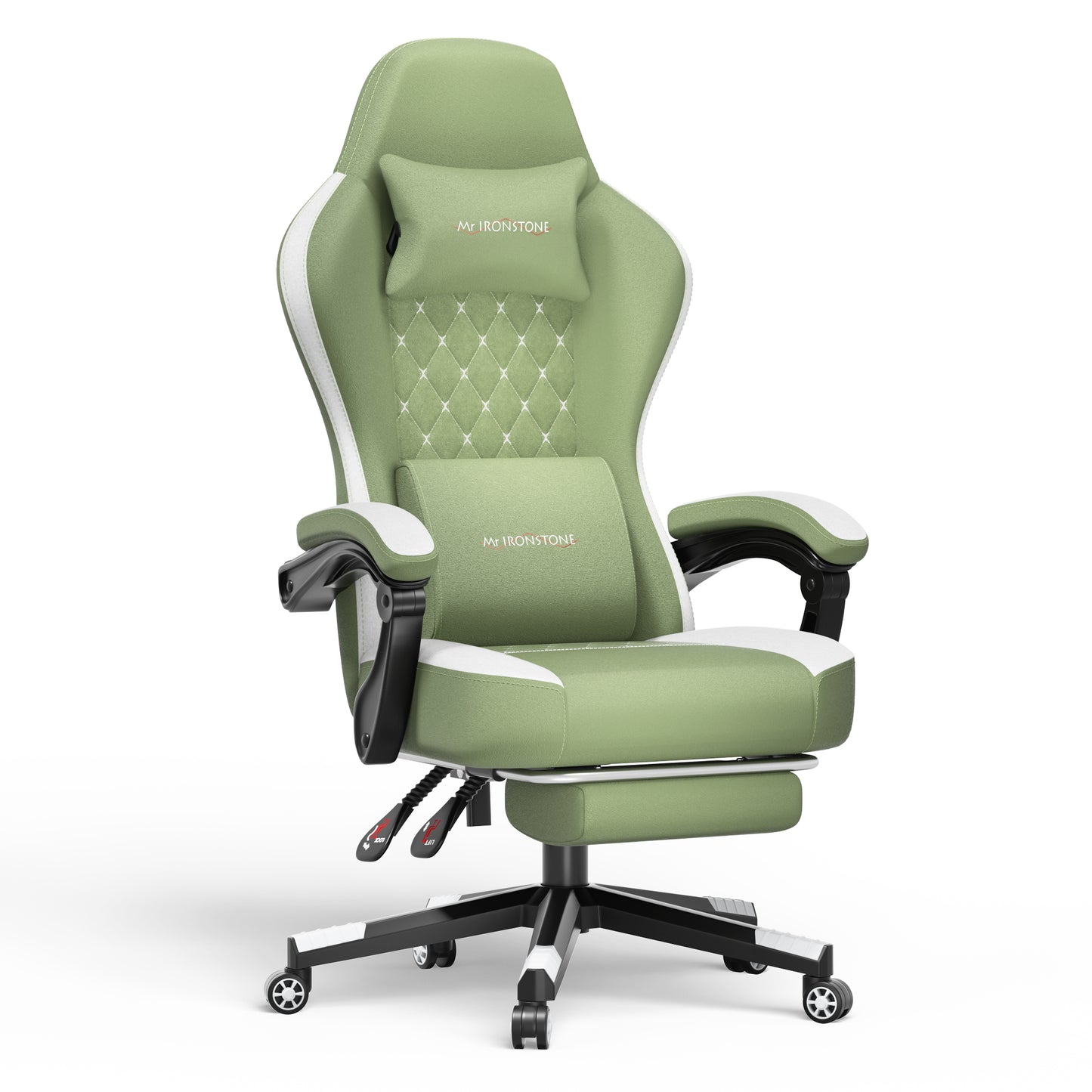 Mr IRONSTONE Fabric Gaming Chair with Massage, Breathable Ergonomic PC Desk Chair with Footrest and Quiet Casters, Green