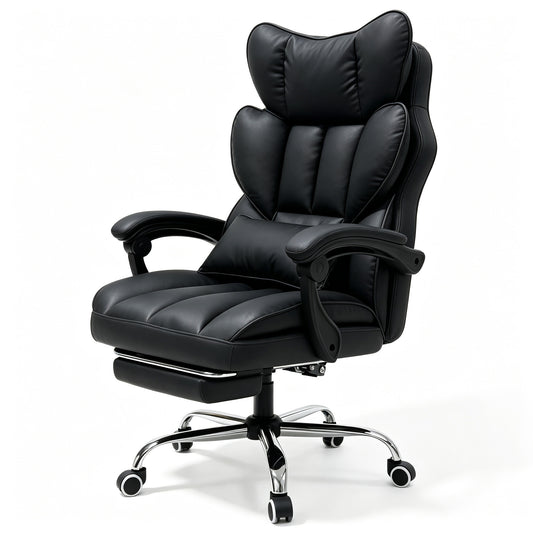 Mr IRONSTONE Big and Tall Office Chair with Pocket Springs, Executive PU Leather Computer Desk Chair with Footrest, Black