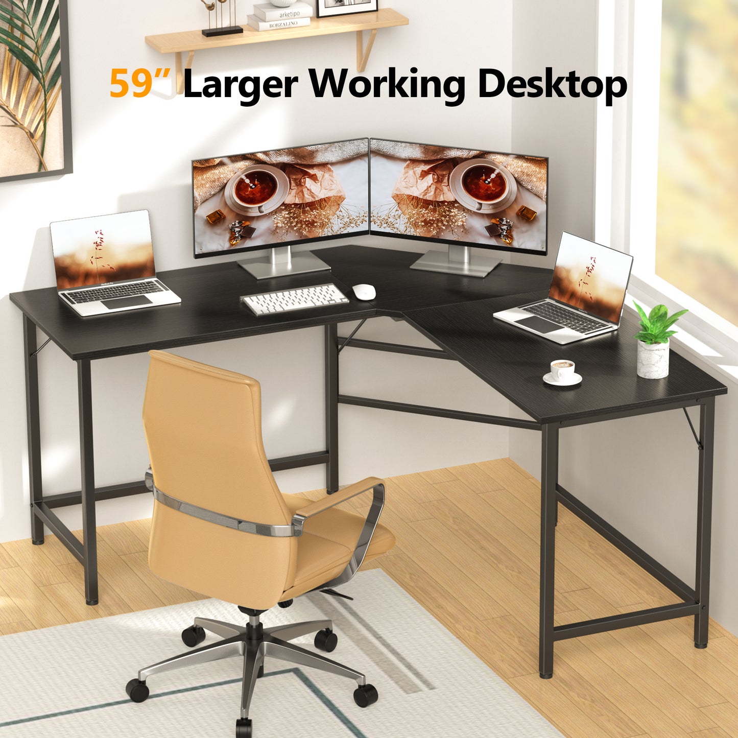 Mr IRONSTONE L Shaped Desk, Computer Corner Desk, Home Gaming Desk, Office Writing Workstation, Space-Saving, Easy to Assemble, Black