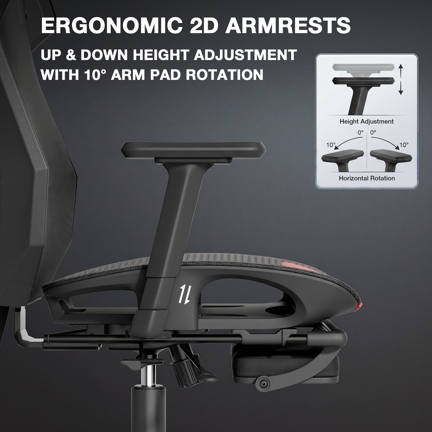 Mr IRONSTONE Mesh Gaming Chair with Bluetooth Speakers and Built-in Fan, RGB Ergonomic Computer Chair with Seat Sliding and Footrest, Black