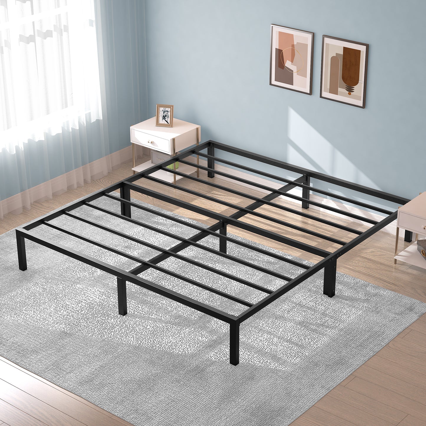 Mr IRONSTONE King Bed Frame, Heavy Duty Steel King Bed Size Frame, 14" High with Storage, No Box Spring Needed, Black