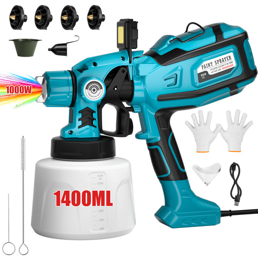 Mr IRONSTONE Paint Sprayer 1000W HVLP High Power Electric Spray Paint Gun 1400ml High Capacity Container Easy to Clean for House Painting, Home Interior and Exterior