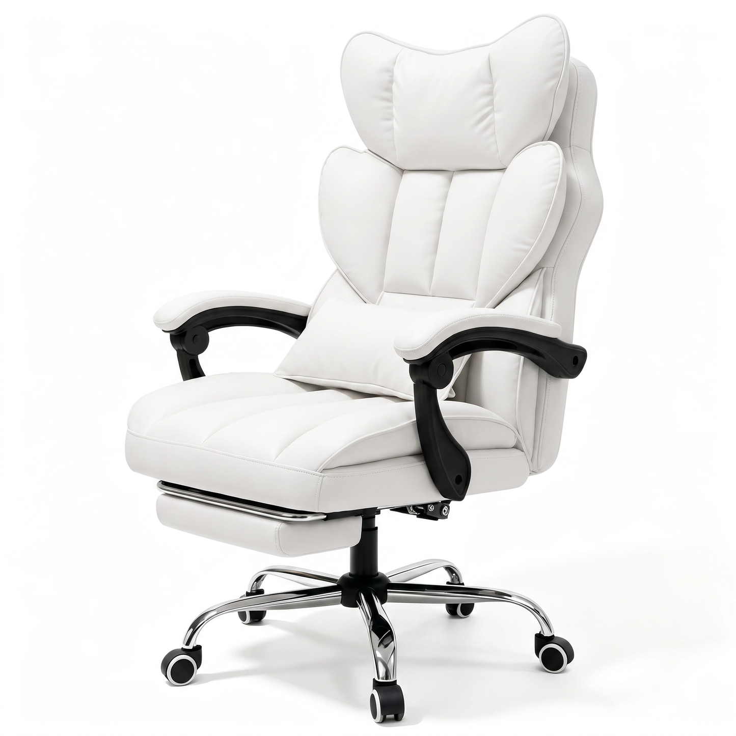 Mr IRONSTONE Modern Office Chair with Pocket Spring Seat, Ergonomic High Back Computer Desk Chair with Linkage Armrests, White