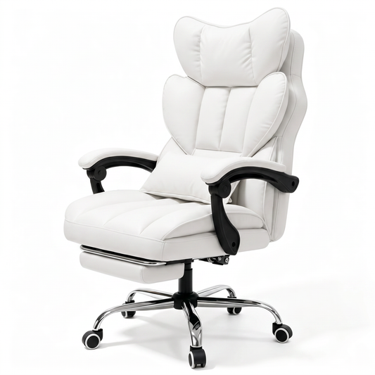 Mr IRONSTONE Modern Office Chair with Pocket Spring Seat, Ergonomic High Back Computer Desk Chair with Linkage Armrests, White