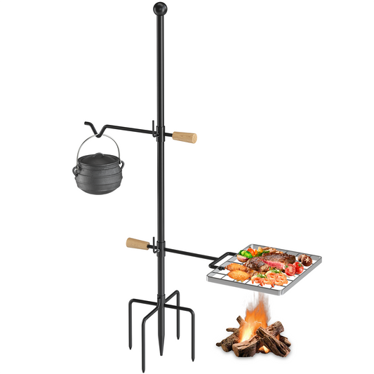 Mr IRONSTONE Campfire Grill Grate over Fire Pit, Open Fire Cooking Equipment, Height Adjustable Camping Gear Grill- Black