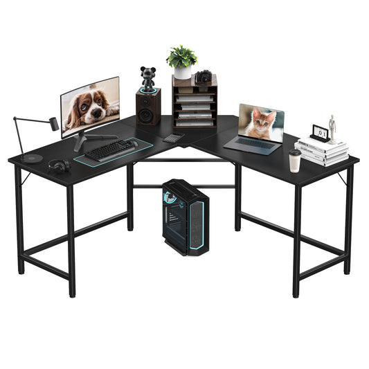 Mr IRONSTONE L Shaped Desk, Computer Corner Desk, Home Gaming Desk, Office Writing Workstation, Space-Saving, Easy to Assemble, Black
