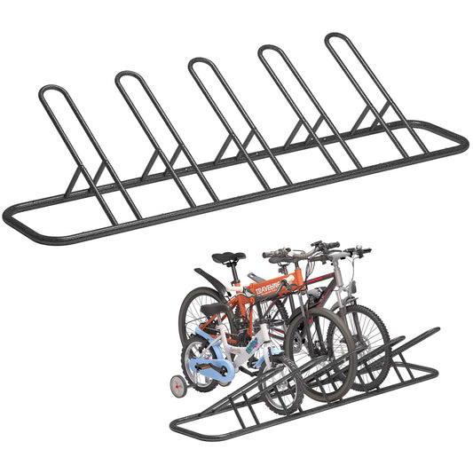 Mr IRONSTONE 5 Bike Floor Parking Racks, Adult&Kids Bicycles Outdoor and Indoor Garage Storage Racks Hammer Finish