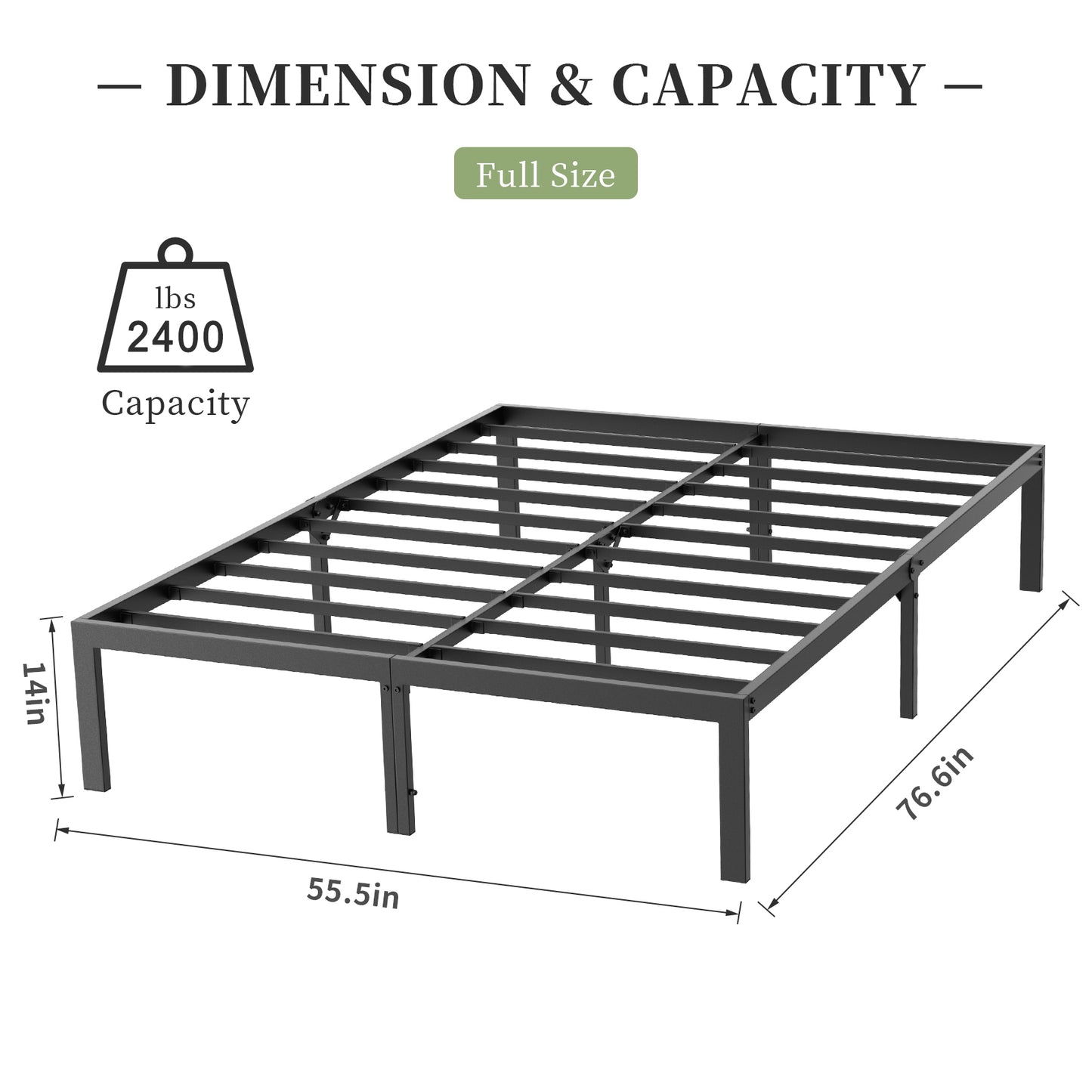 Mr IRONSTONE Heavy Duty Full Size Metal Platform Bed Frame with 14" High Under Bed Storage Space