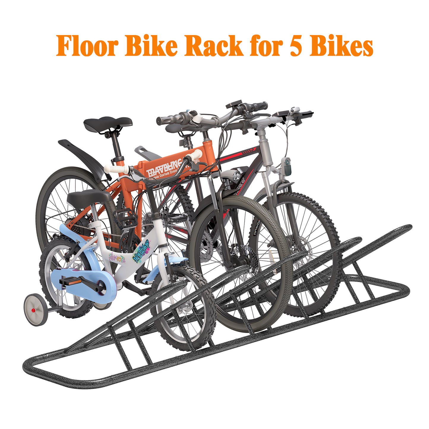 Mr IRONSTONE 5 Bike Floor Parking Racks, Adult&Kids Bicycles Outdoor and Indoor Garage Storage Racks Hammer Finish