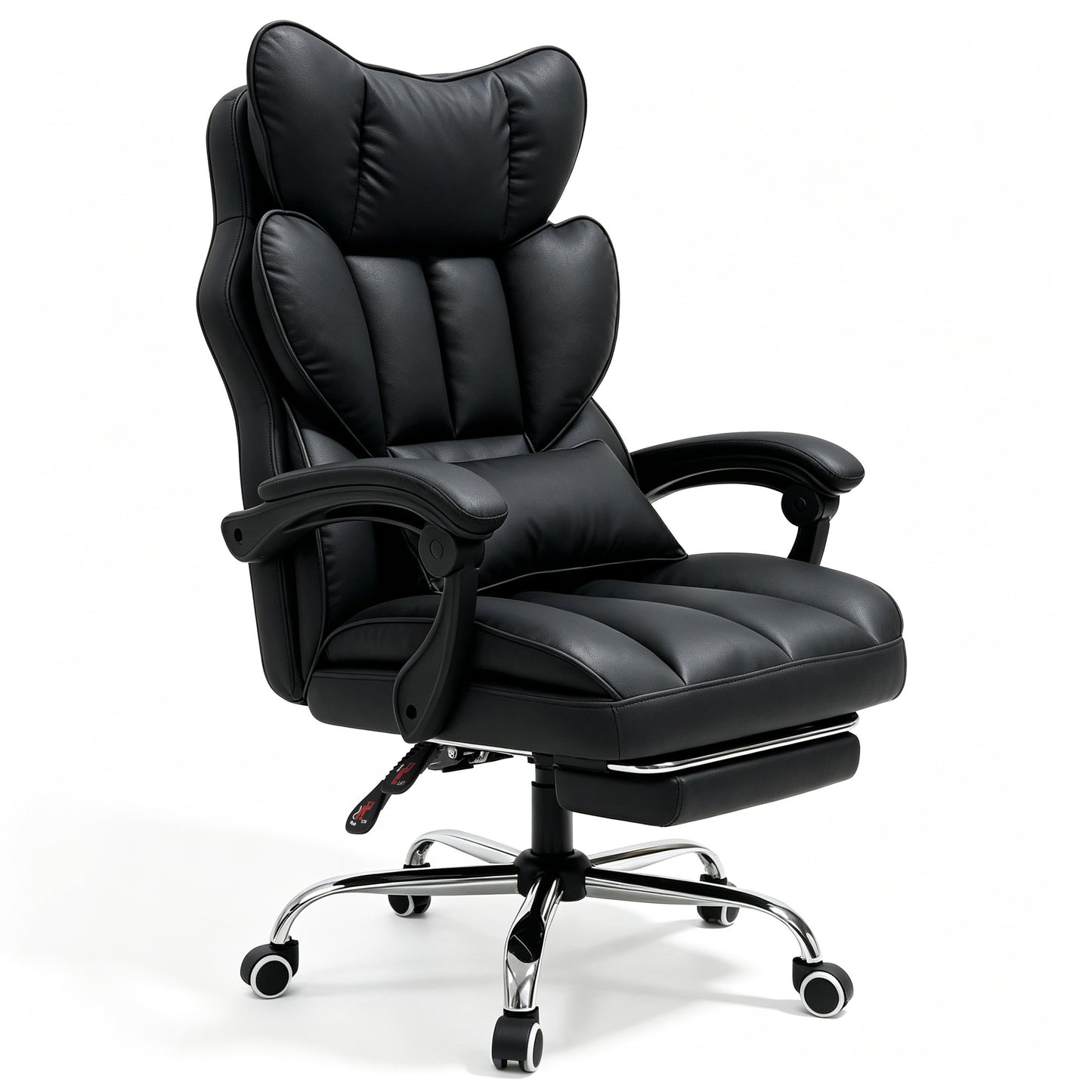 Mr IRONSTONE Big and Tall Office Chair with Pocket Springs, Executive PU Leather Computer Desk Chair with Footrest, Black