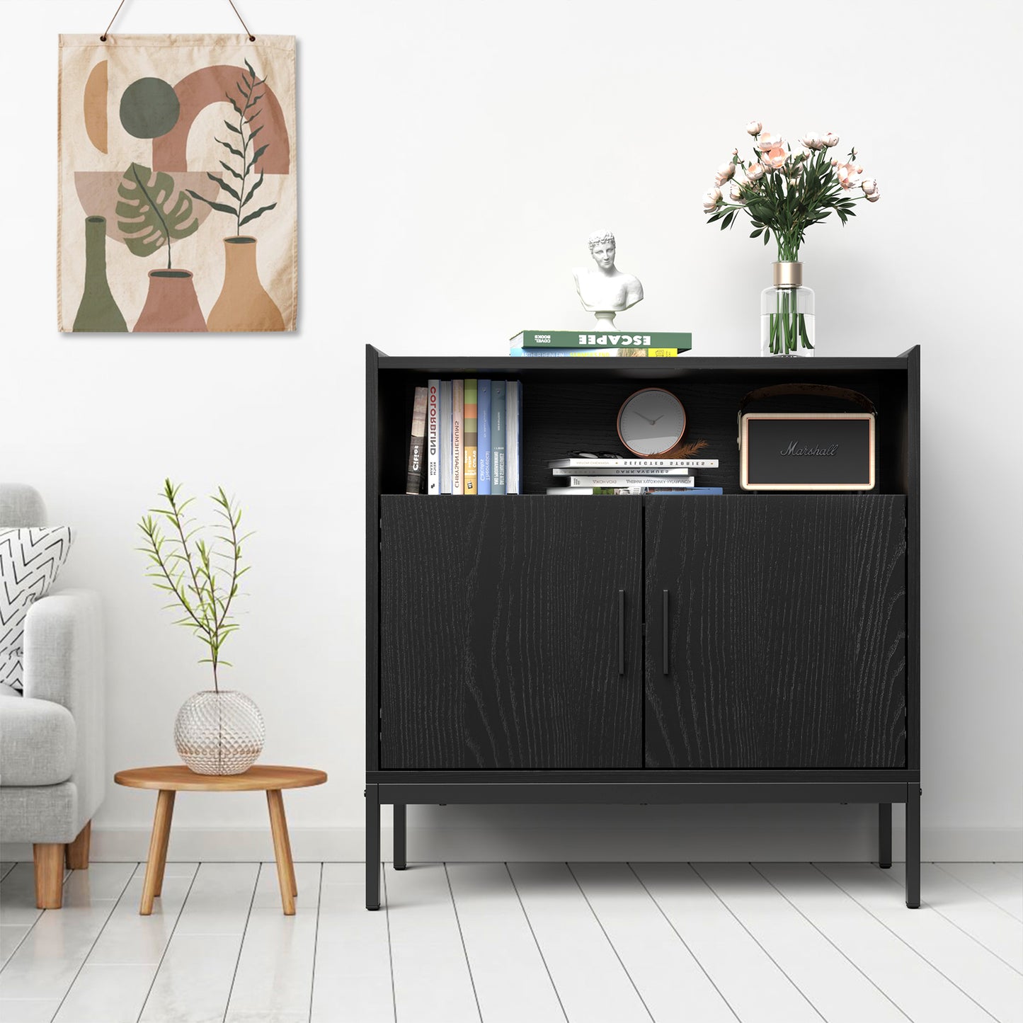 Mr IRONSTONE Modern Black Sideboard with Ample Storage - Perfect for Living Room, Hallway, or Dining Room