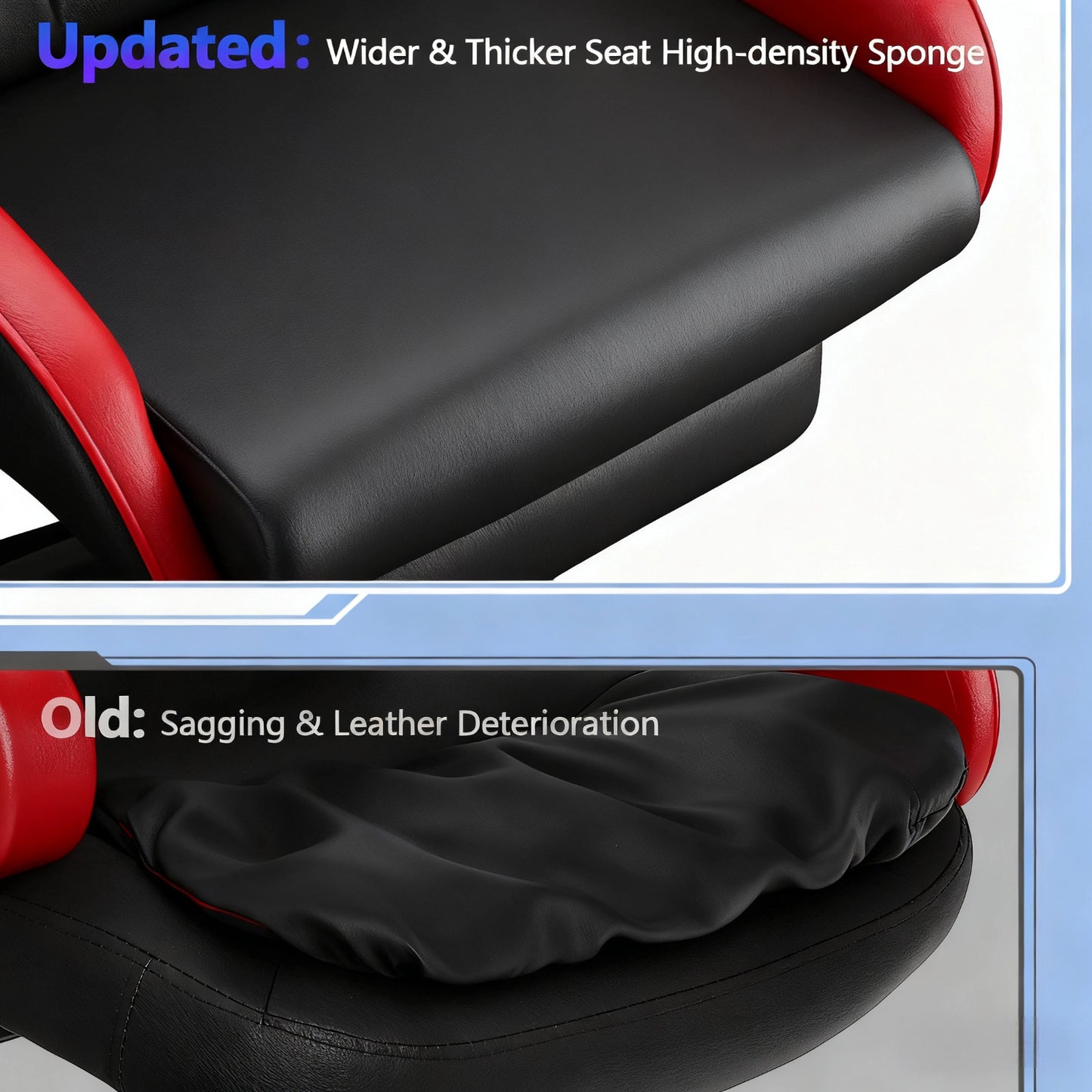 Mr IRONSTONE Gaming Chair with Speakers & LED Lights, Ergonomic Massage Office Chair with Footrest, 4D Armrests - Red