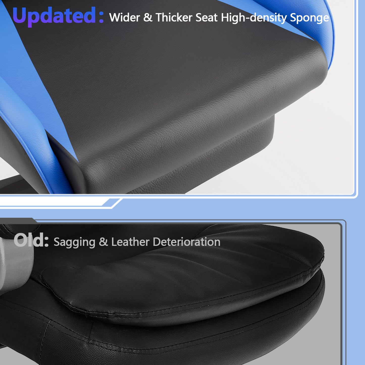 Mr IRONSTONE Gaming Chair with Speakers & LED Lights, Ergonomic Massage Office Chair with Footrest, 4D Armrests - Blue