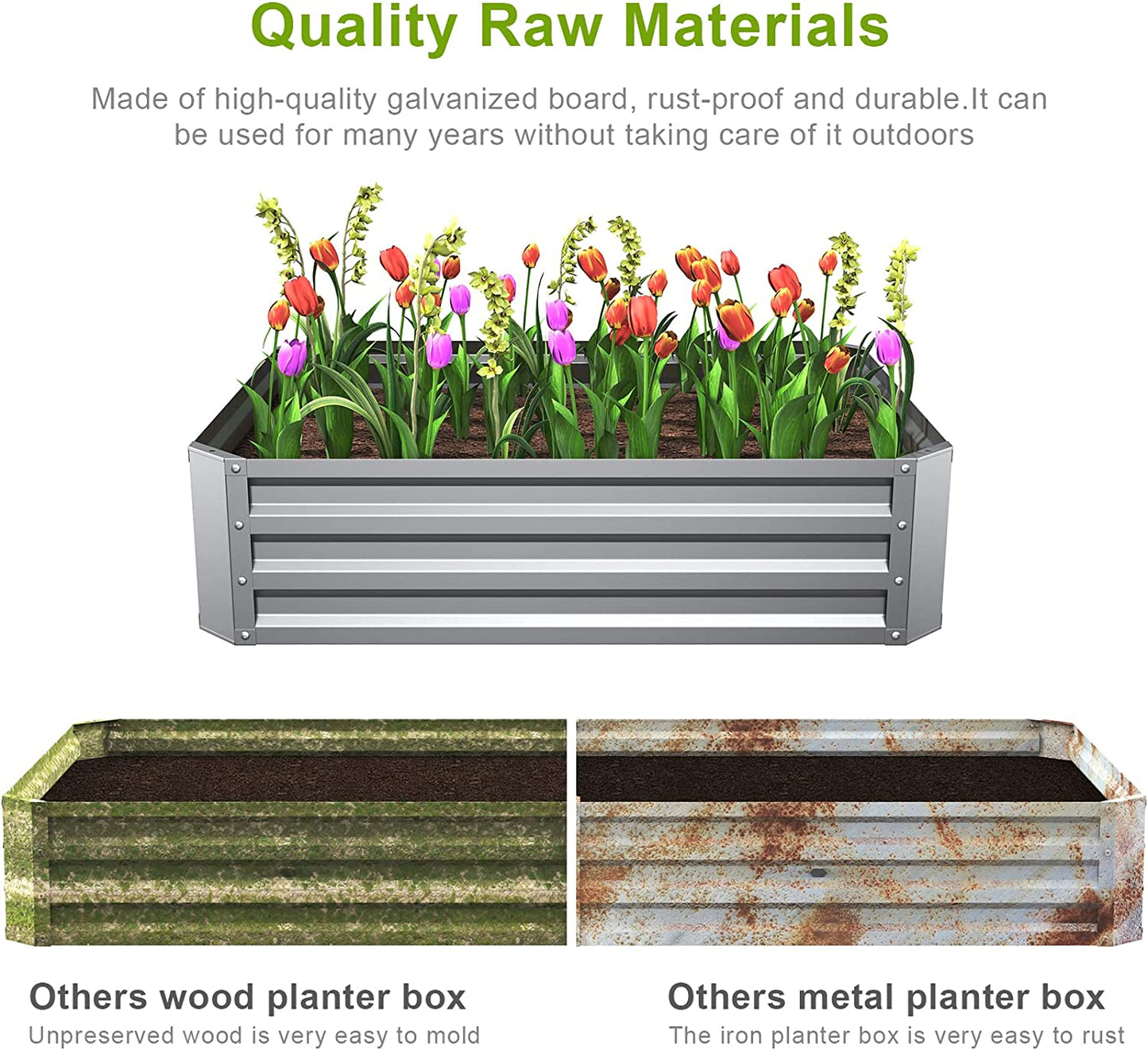 Mr IRONSTONE 4×4×1ft Galvanized Raised Garden Bed Outdoor for Vegetables Flowers Herb, Large Heavy Metal Planter Box Steel Kit with Metal Stake to Fix