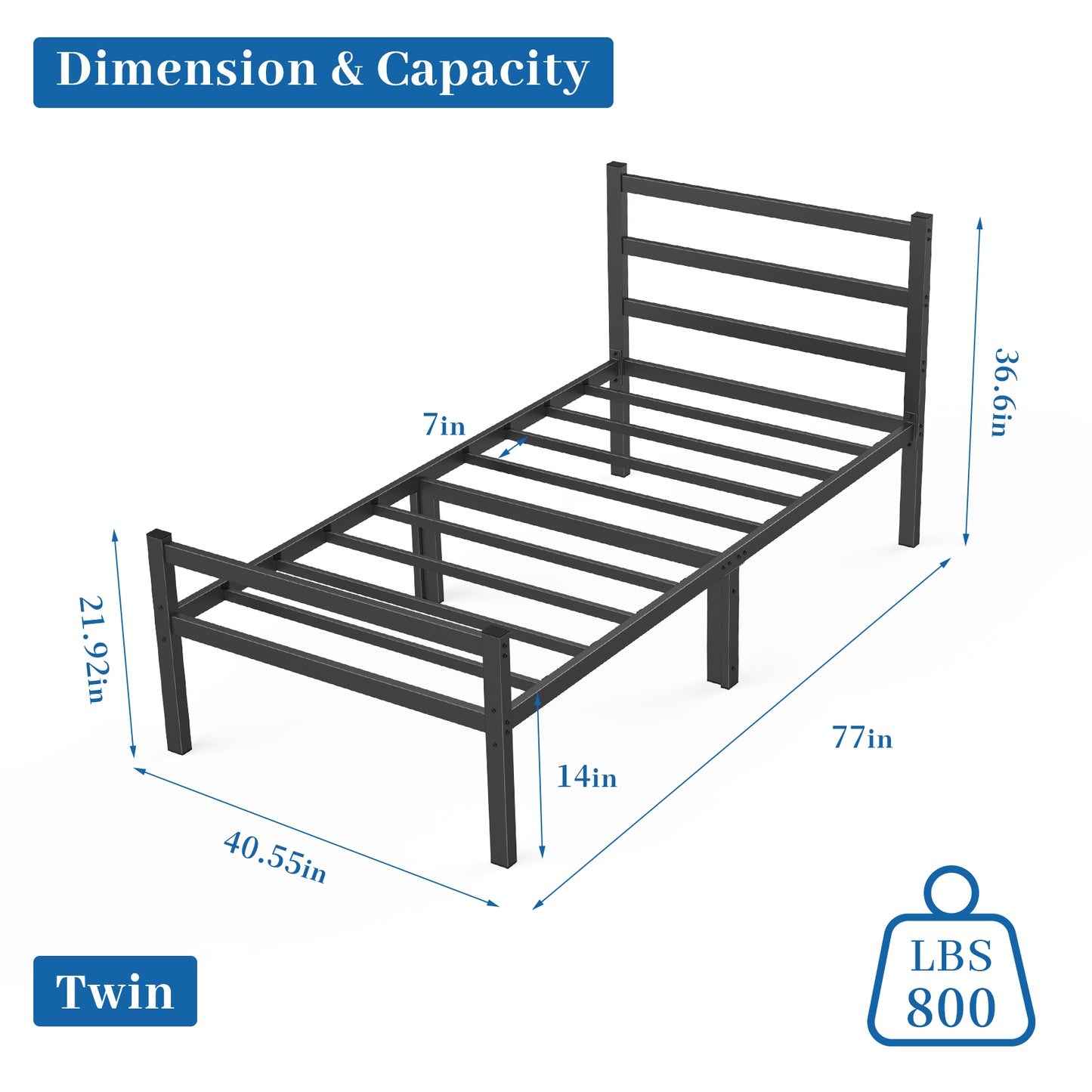 Mr IRONSTONE Twin Bed Frame, 14" High Twin Size Metal Platform Bed Frame with Headboard and Footboard with Storage, No Box Spring Needed, Black