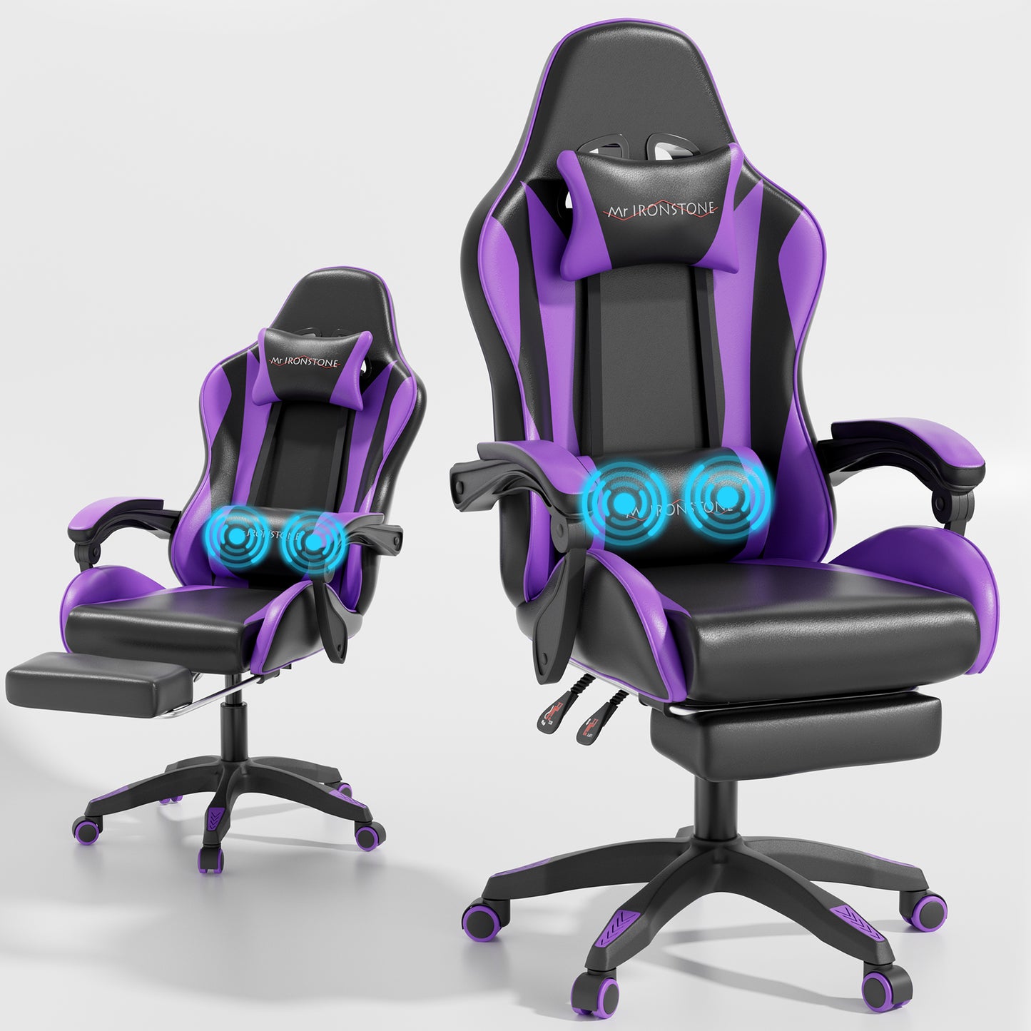 Mr IRONSTONE Ergonomic Gaming Chair with Massage Lumbar Support and Footrest, Heavy Duty 300LBS Computer Chair for Adults, Purple/Black