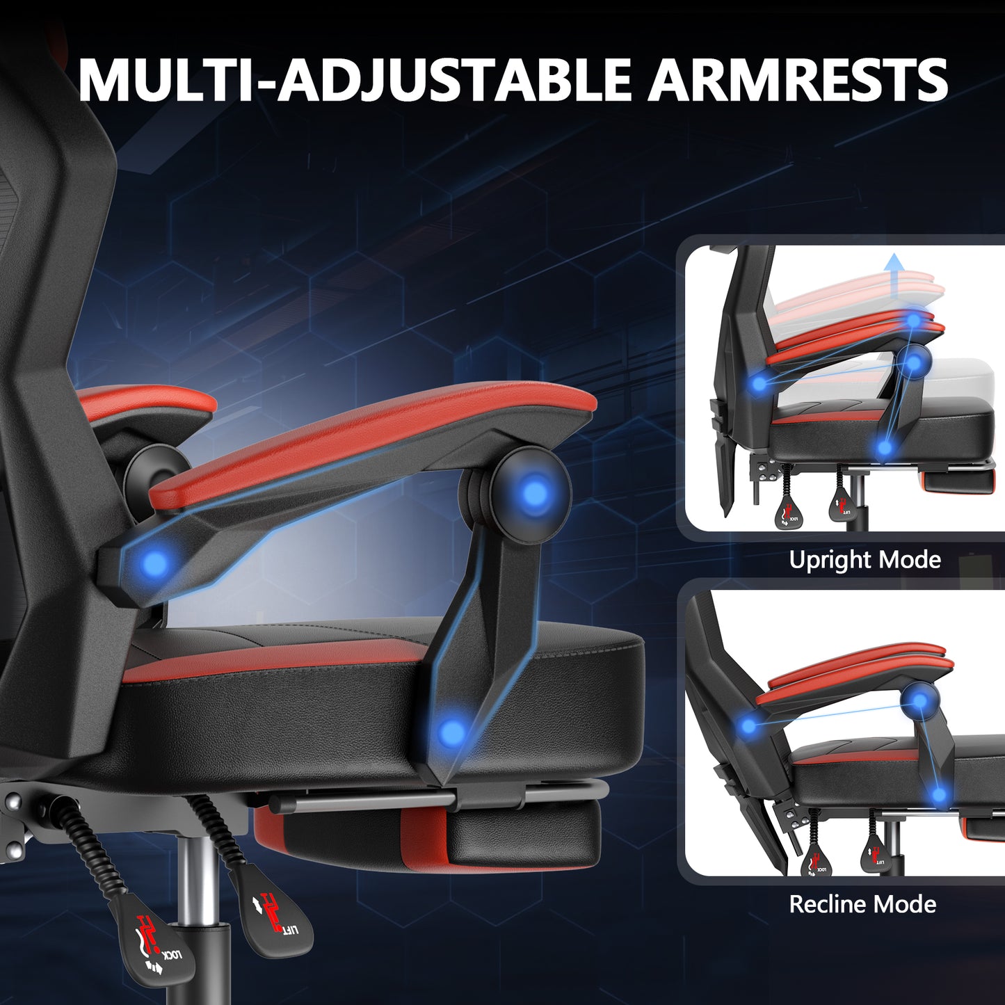 Mr IRONSTONE 400 lbs Heavy Duty Gaming Chair with Footrest, Extra Wide PC Computer Desk Chair with RGB Lights and Lumbar Support, Black and Red