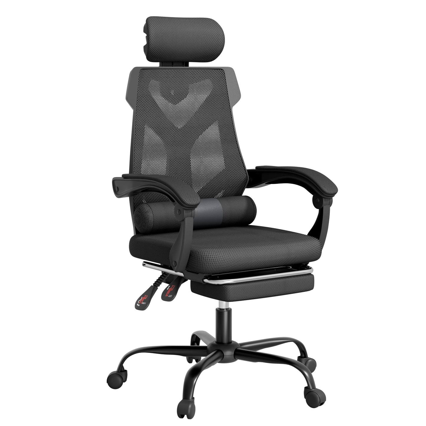 Mr IRONSTONE Ergonomic Office Chair with Footrest, High Back Breathable Mesh Computer Chair with 2D Headrest Lumbar Support, 135 Degree Reclining Desk Chair for Home Office, Black