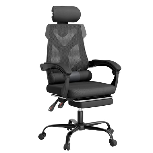 Mr IRONSTONE Ergonomic Office Chair with Footrest, High Back Breathable Mesh Computer Chair with 2D Headrest Lumbar Support, 135 Degree Reclining Desk Chair for Home Office, Black