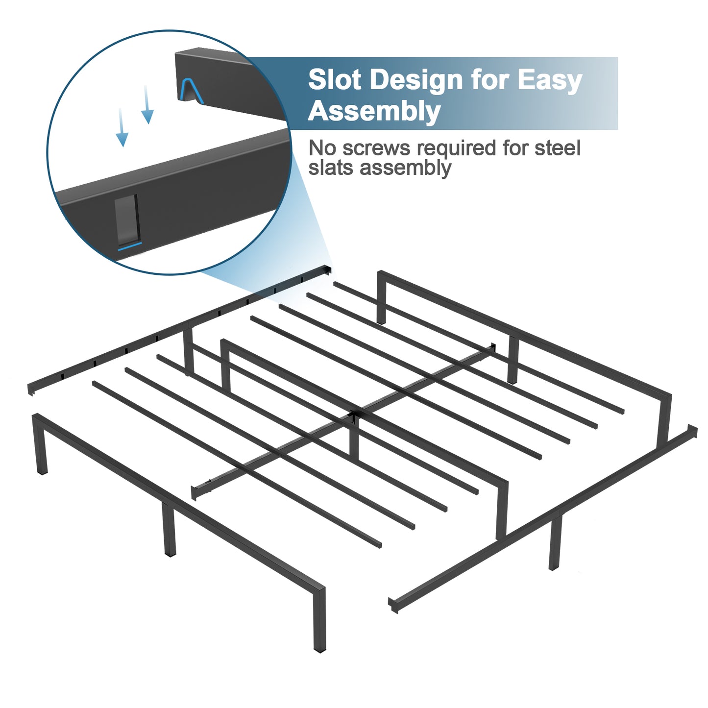 Mr IRONSTONE King Bed Frame, Heavy Duty Steel King Bed Size Frame, 14" High with Storage, No Box Spring Needed, Black