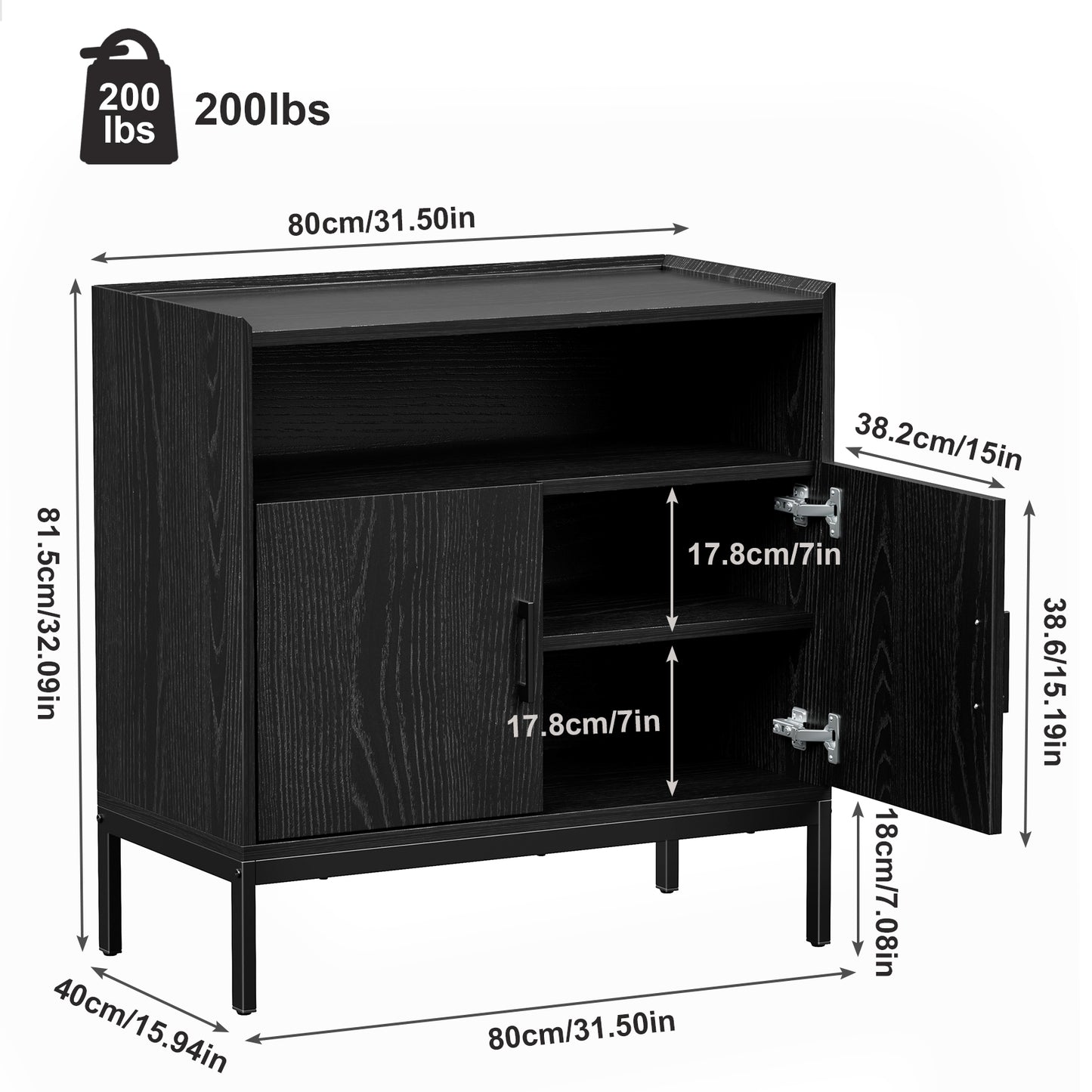 Mr IRONSTONE Modern Black Sideboard with Ample Storage - Perfect for Living Room, Hallway, or Dining Room