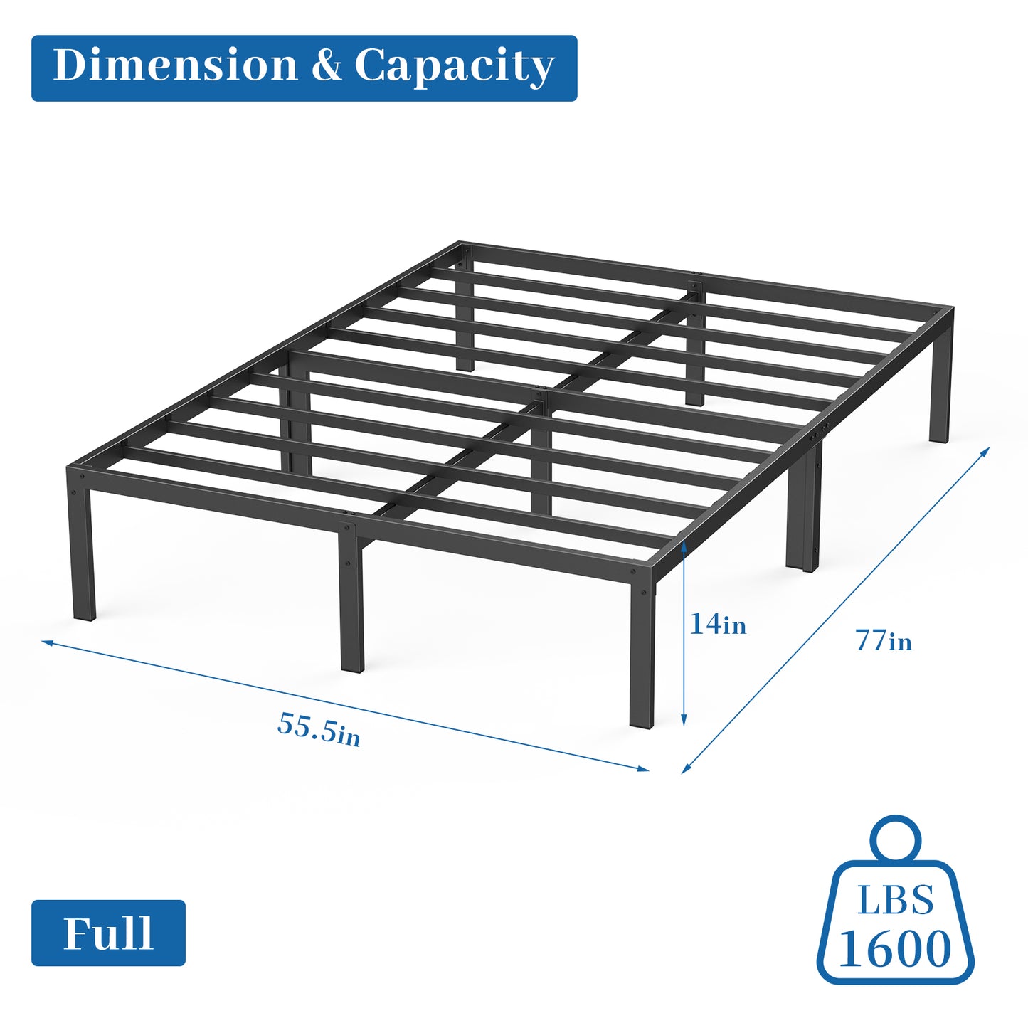 Mr IRONSTONE Full Bed Frame, Heavy Duty Full Size Metal Platform Bed Frame, 14" High with Storage, No Box Spring Needed, Black