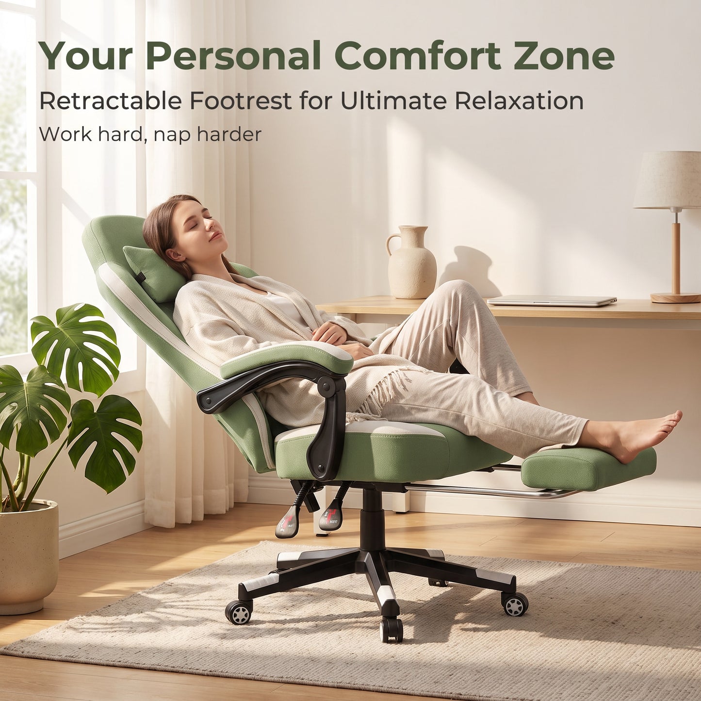Mr IRONSTONE Heated and Ventilated Fabric Gaming Chair, High Back PC Desk Chair with Massage Lumbar Support and Deep Seat, Green