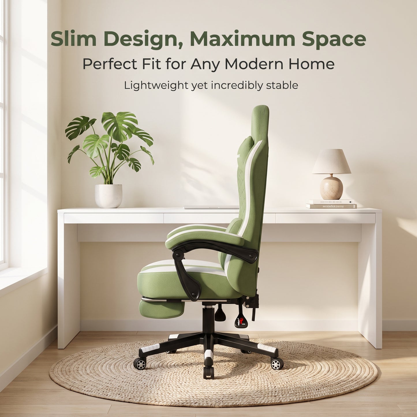 Mr IRONSTONE Heated and Ventilated Fabric Gaming Chair, High Back PC Desk Chair with Massage Lumbar Support and Deep Seat, Green