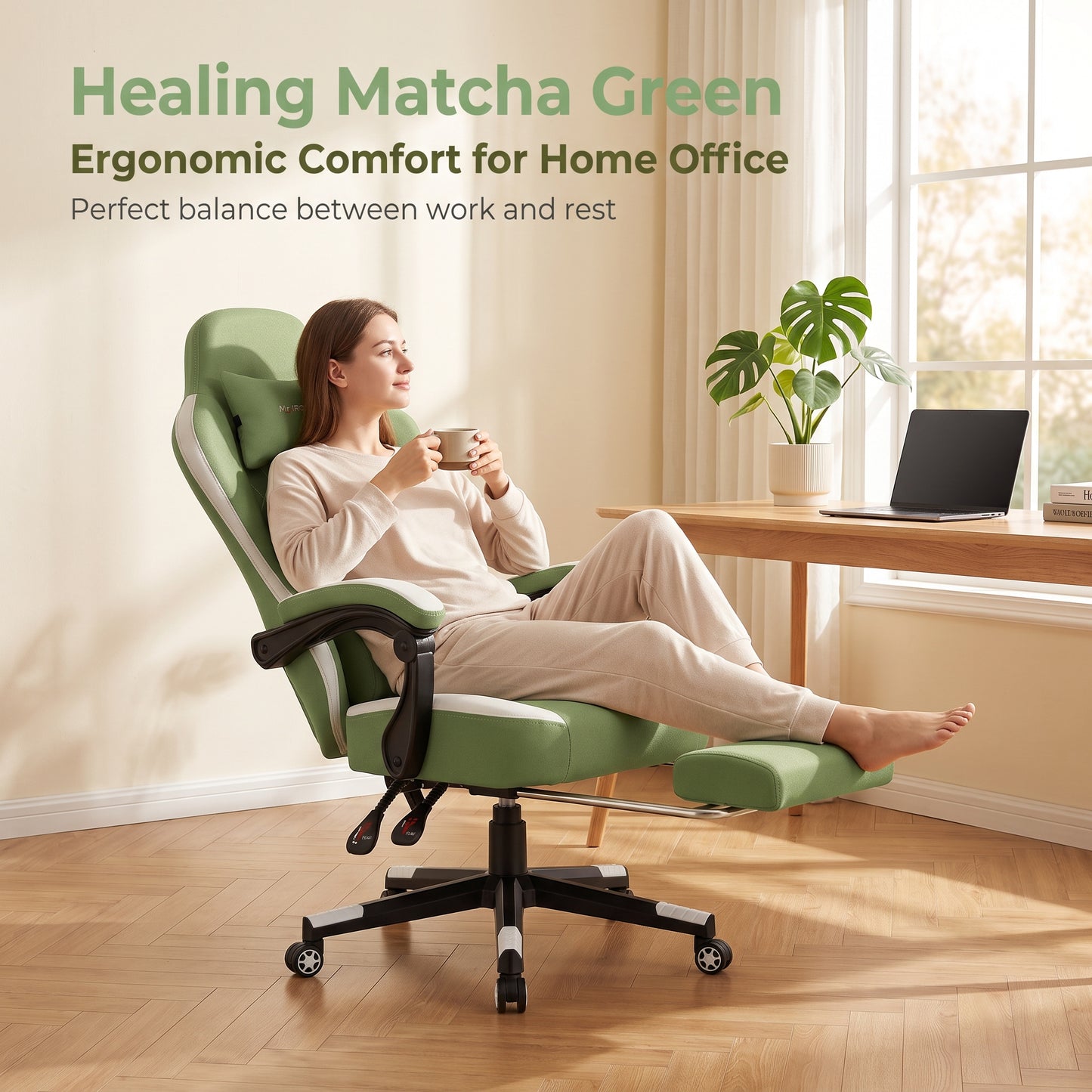 Mr IRONSTONE High Back Fabric Gaming Chair with Massage, Big & Tall Ergonomic PC Desk Chair with Extra Deep Seat and Footrest, Green