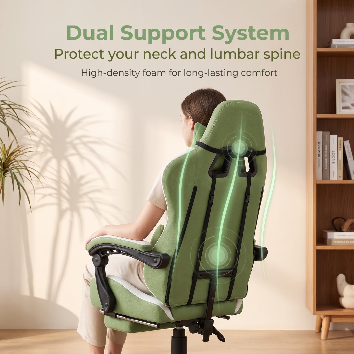 Mr IRONSTONE High Back Fabric Gaming Chair with Massage, Big & Tall Ergonomic PC Desk Chair with Extra Deep Seat and Footrest, Green