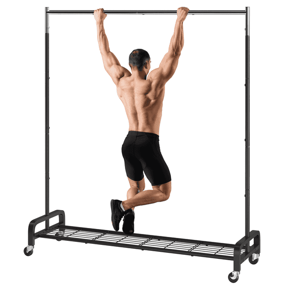 Mr IRONSTONE Clothes Rack with Rolling Wheels, 400 lbs Capacity Heavy-Duty Garment Rack for Hanging Clothes as a Portable Closet Organizer, Black