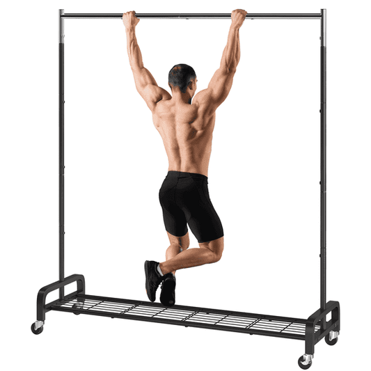 Mr IRONSTONE Clothes Rack with Rolling Wheels, 400 lbs Capacity Heavy-Duty Garment Rack for Hanging Clothes as a Portable Closet Organizer, Black