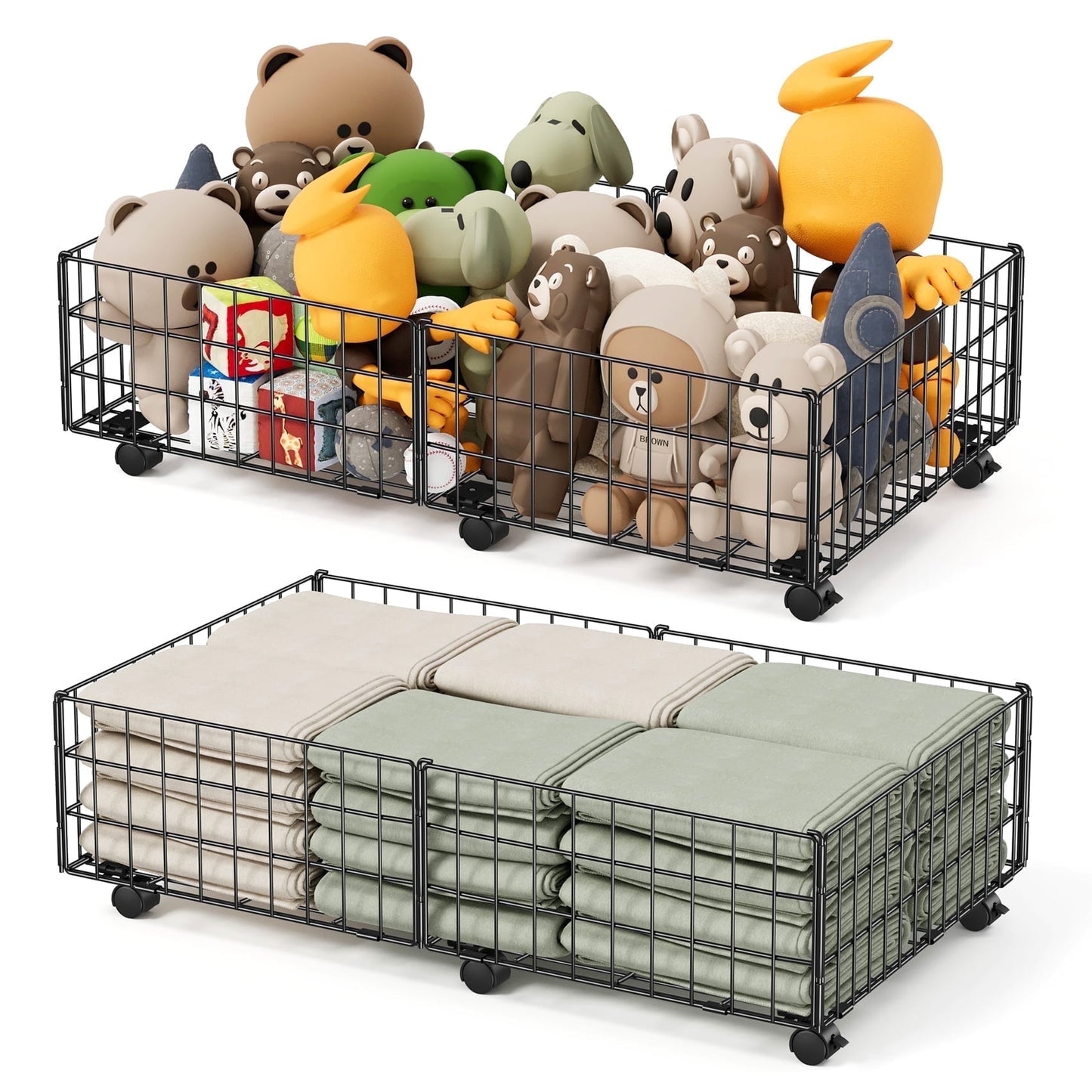 Mr IRONSTONE Under Bed Storage with Wheels, 2 Pack Living Room Bedroom Storage Organizers, Large Metal Under Bed Drawer Containers, Black