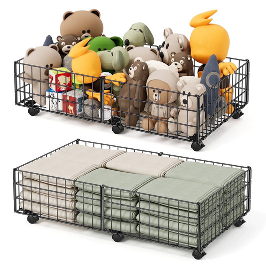 Mr IRONSTONE Under Bed Storage with Wheels, 2 Pack Living Room Bedroom Storage Organizers, Large Metal Under Bed Drawer Containers, Black