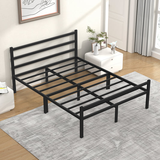 Mr IRONSTONE Queen Bed Frame, 14" High Queen Size Metal Platform Bed Frame with Headboard and Footboard with Storage, No Box Spring Needed, Black