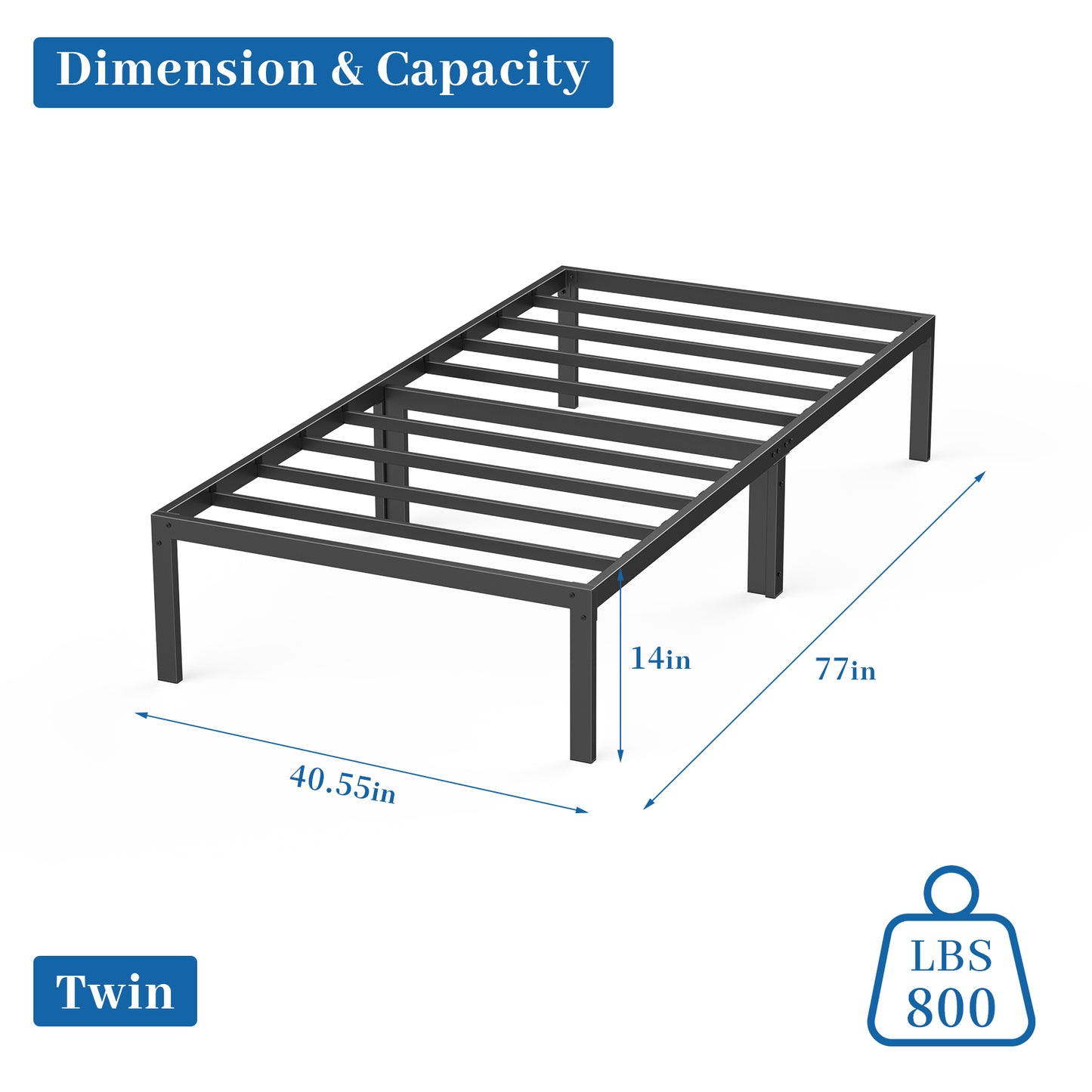 Mr IRONSTONE Twin Bed Frame, Heavy Duty Twin Size Metal Platform Bed Frame, 14" High with Storage, No Box Spring Needed, Black