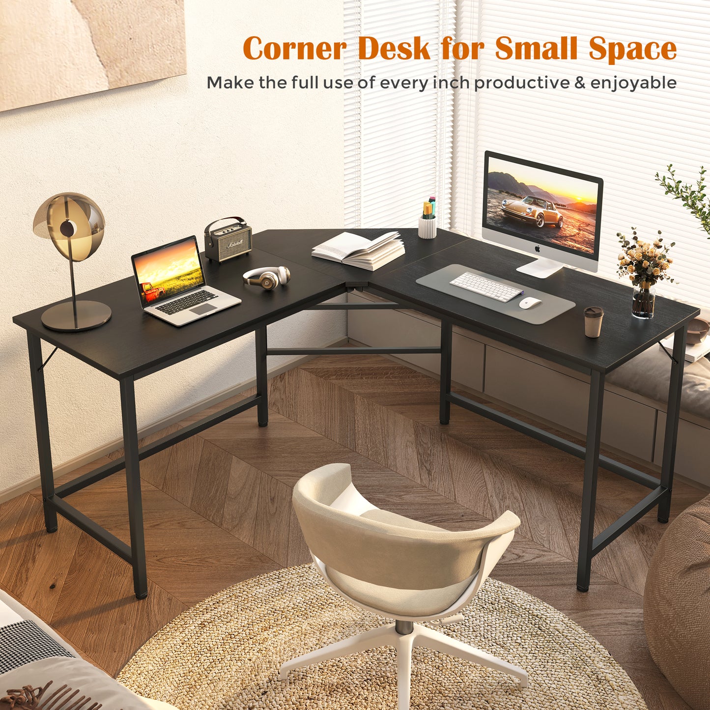 Mr IRONSTONE L Shaped Desk, Computer Corner Desk, Home Gaming Desk, Office Writing Workstation, Space-Saving, Easy to Assemble, Black