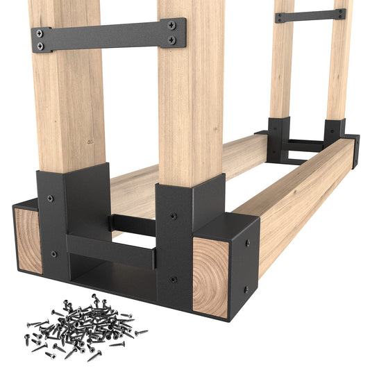 Mr IRONSTONE Firewood Log Storage Rack Bracket Kit, Adjustable Wood Rack Length Based on the Amount of Wood, for Outdoor Indoor Patio Deck Metal Log Holder Outdoor Tools with 34 Accessories