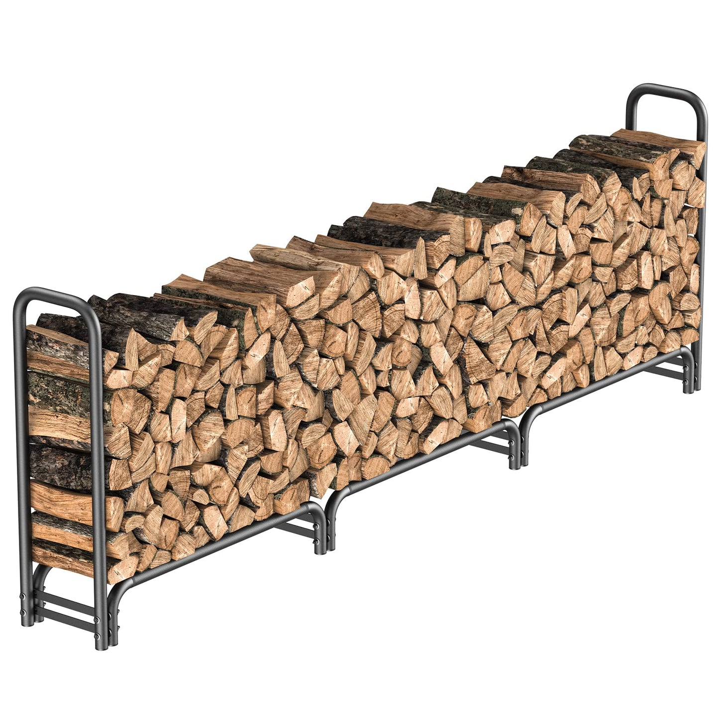 Mr IRONSTONE 12 ft Firewood Rack, Outdoor Wood Rack with Wood Base to Store Logs of Various Sizes, for Patio Deck Metal Log Holder Tubular Steel Wood Stacker Outdoor Tools