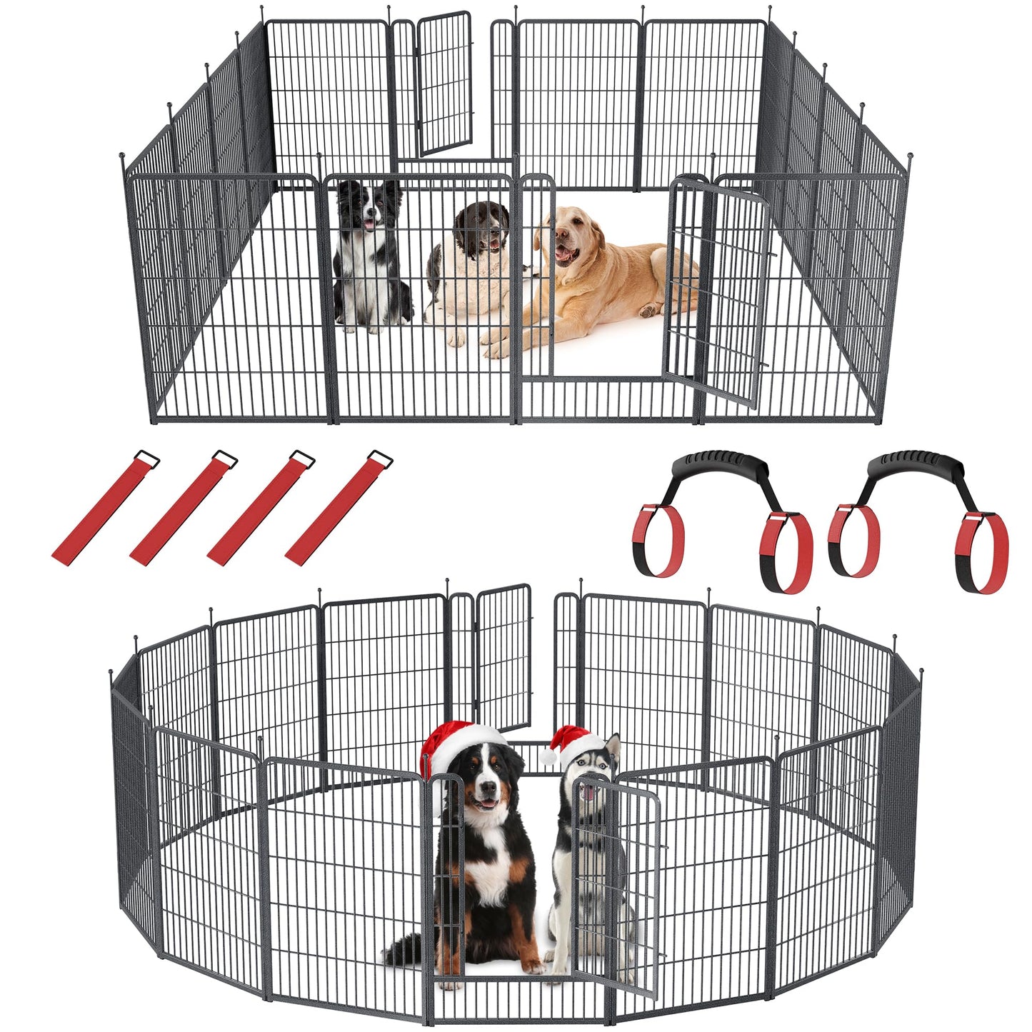 Mr Ironstone 40" Height Dog Playpen with Anti-Rust Coating – 16 Panels Portable & Foldable Indoor/Outdoor Pet Fence for Large, Medium, or Small Dogs – Durable Exercise Pen
