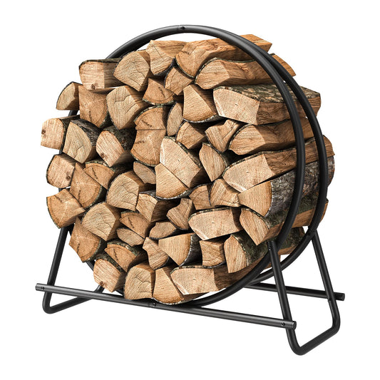Mr IRONSTONE Firewood Rack - 40 inch Indoor/Outdoor Log Hoop for Neat and Easy Wood Storage, Tubular Steel Design for Patio, Deck, and Fireplace Pit
