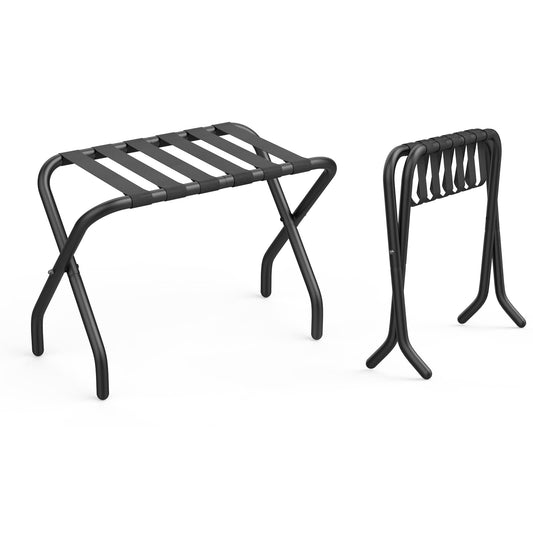 Mr IRONSTONE Luggage Rack Pack of 2, Folding Metal Suitcase Stand with Nylon Straps and Steel Frame, for Guest Room, Hotel, Bedroom, Steel Frame, Holds up to 130 lb, Black