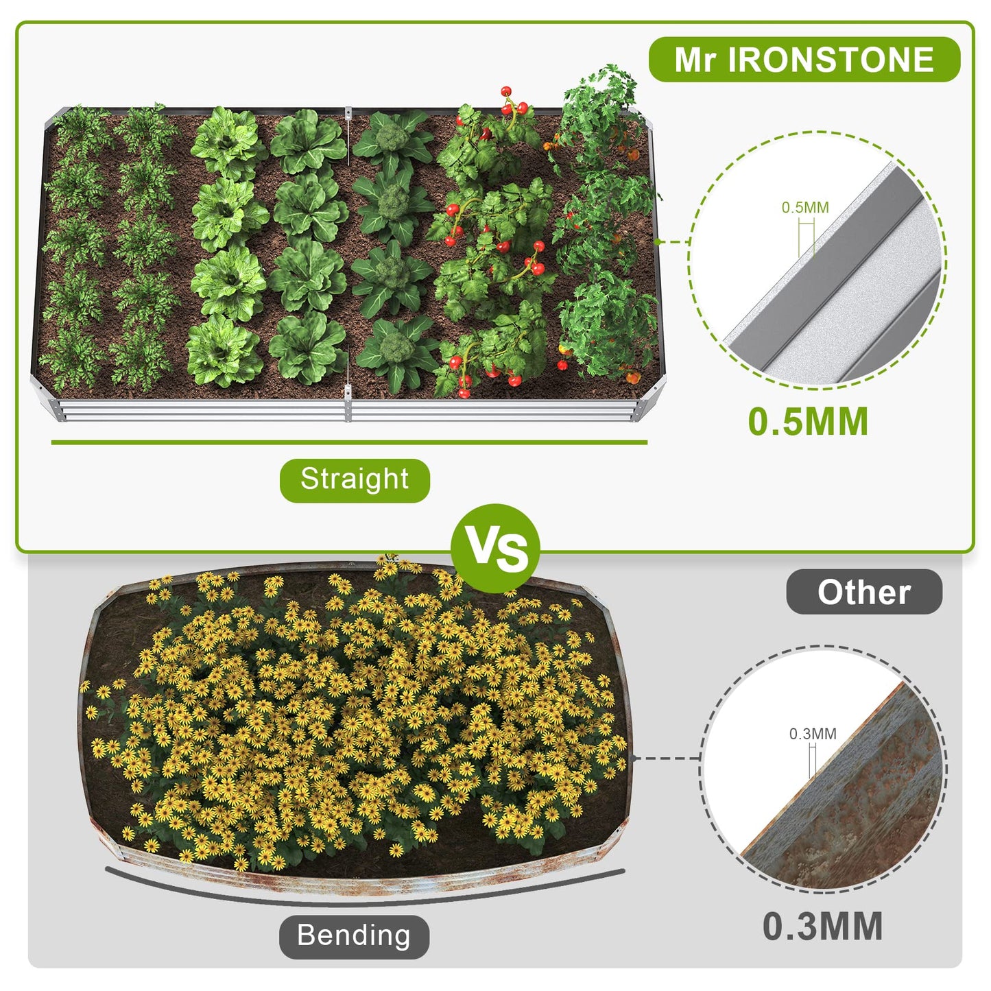 Mr IRONSTONE 4×8×1ft Galvanized Raised Garden Bed Outdoor for Vegetables Flowers Herb, Large Heavy Metal Planter Box Steel Kit with Metal Stake to Fix