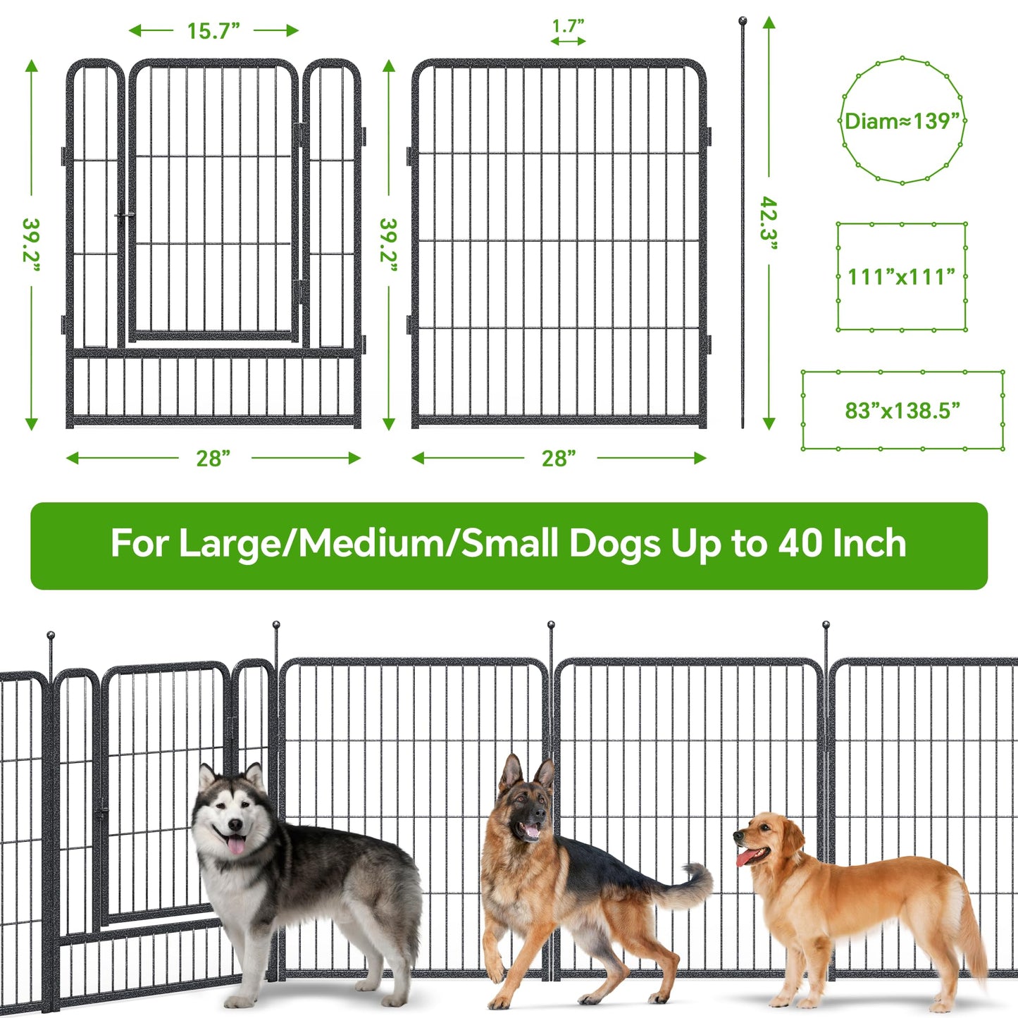 Mr Ironstone 40" Height Dog Playpen with Anti-Rust Coating – 16 Panels Portable & Foldable Indoor/Outdoor Pet Fence for Large, Medium, or Small Dogs – Durable Exercise Pen