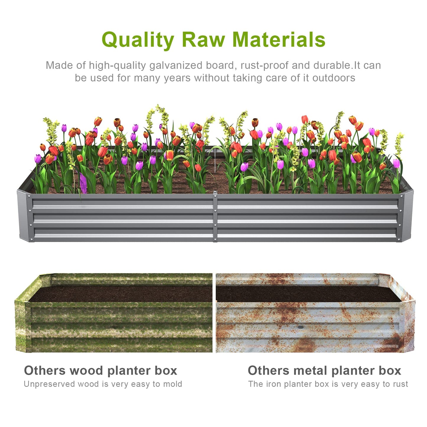 Mr IRONSTONE 4×8×1ft Galvanized Raised Garden Bed Outdoor for Vegetables Flowers Herb, Large Heavy Metal Planter Box Steel Kit with Metal Stake to Fix